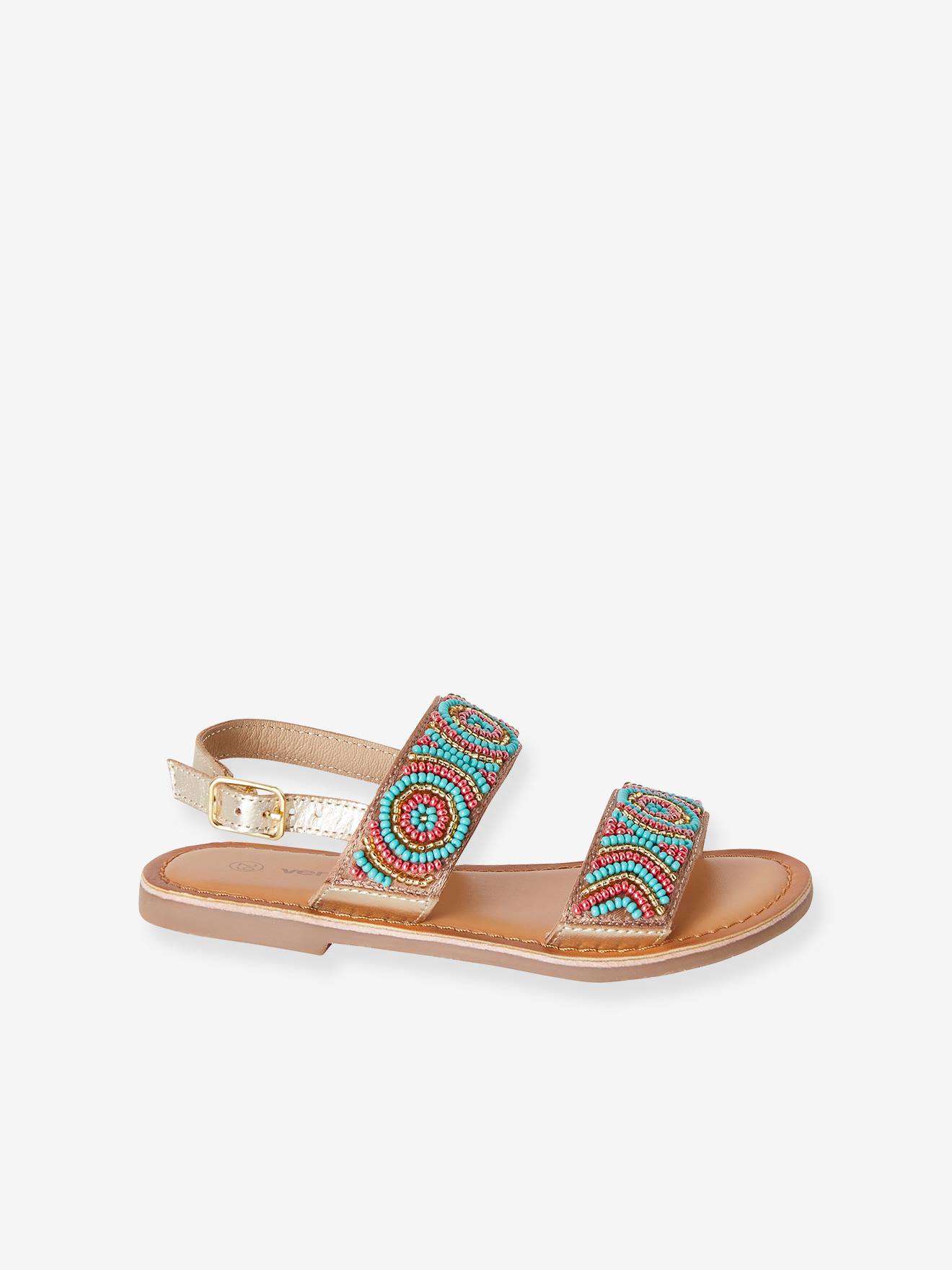Sandales textile perlé fille bleu corail