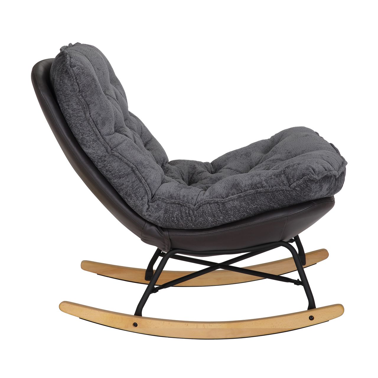 Better Home gepolsterter Schaukelstuhl Relaxsessel mit Buchenholzsockel, grau & schwarz