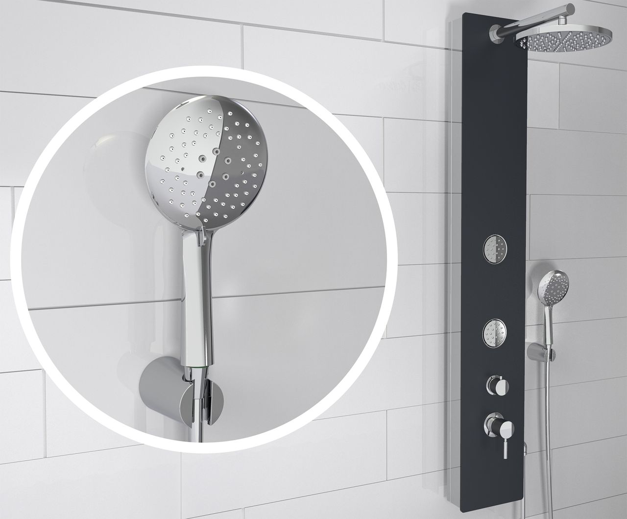Schütte Duschpaneel Glas, Wellness Duschsystem mit Regendusche, Handbrause und Massagedüsen