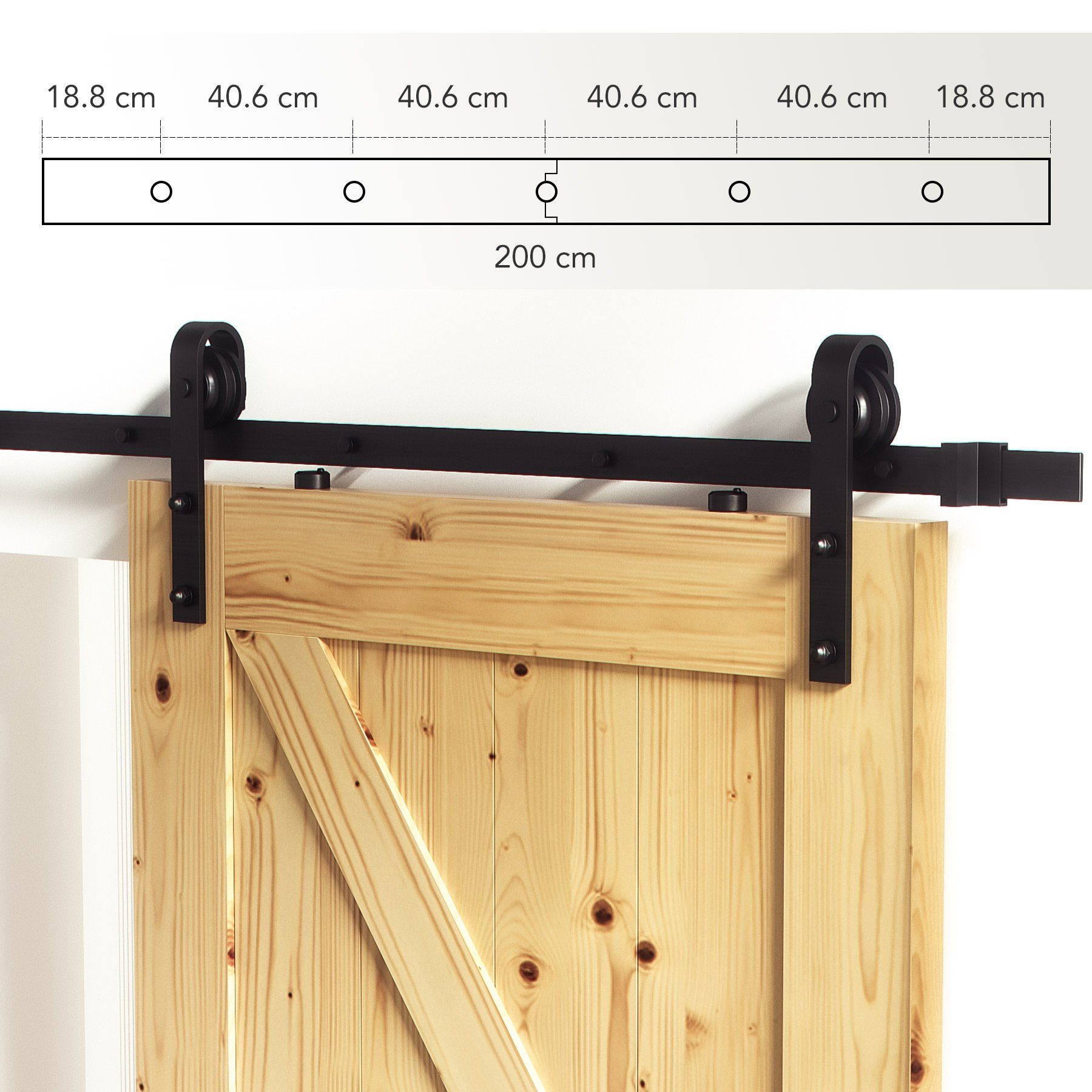 Crenex Schiebetür 200cm Schiebetürsystem Zubehörteil aus Kohlenstoffstahl (Verstellbare Hängeschiene, Schiebetor Laufschiene mit Rollen)