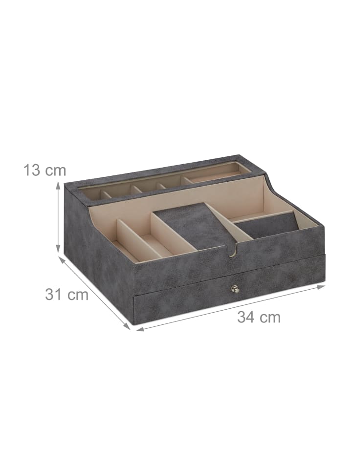 relaxdays Schmuckkästchen in Grau - (B)34 x (H)13 x (T)31 cm günstig kaufen onesize