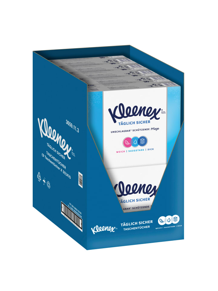 Kleenex Täglich Sicher Taschentücher 4-lagig 10 x 30 Päckchen à 9 Tücher günstig kaufen onesize