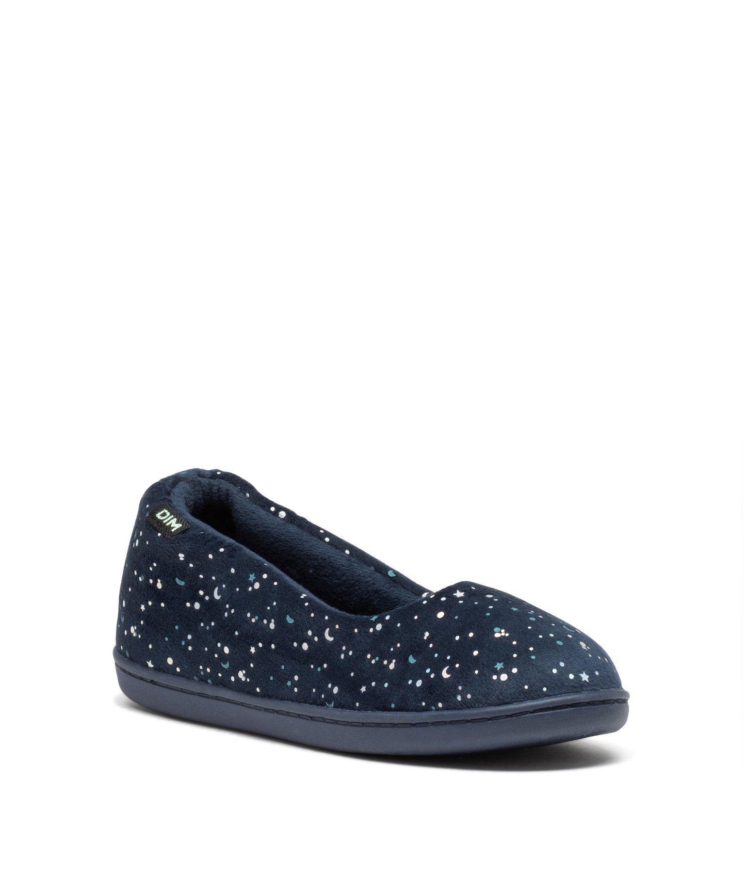 Chaussons femme ballerines moelleuses en velours imprimé - DIM marine | GEMO