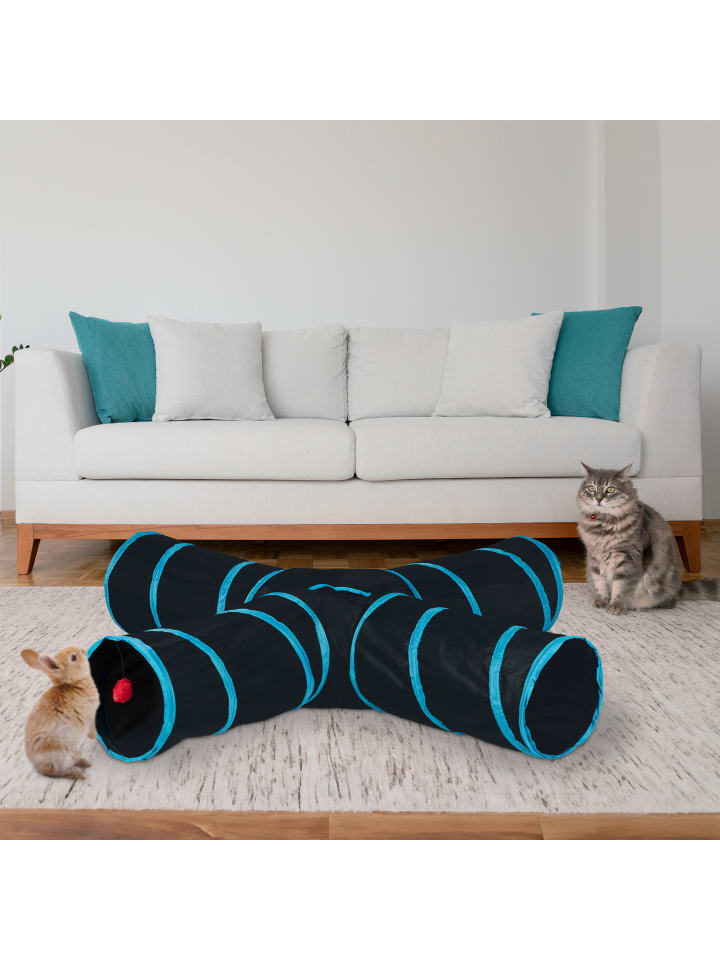 relaxdays Katzentunnel in Schwarz/ Blau günstig kaufen onesize
