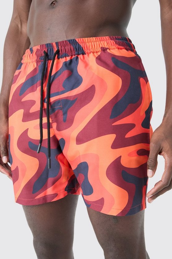 Mittellange Badehose mit Flammen-Print