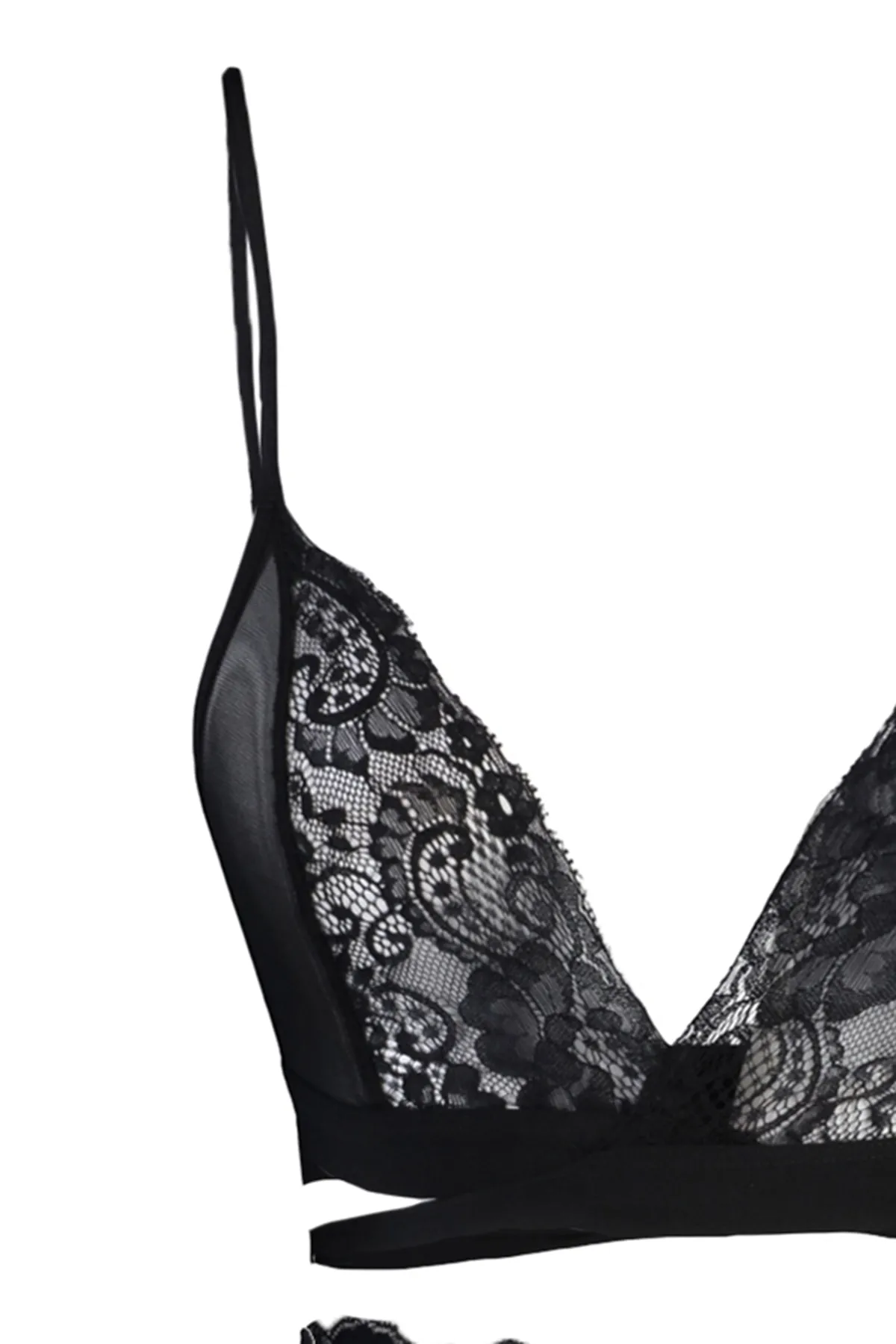 Trendyol Collection  Schwarzes, gestricktes Unterwäsche-Set mit Schnürung und Spitzenbesatz THMAW22AU0202