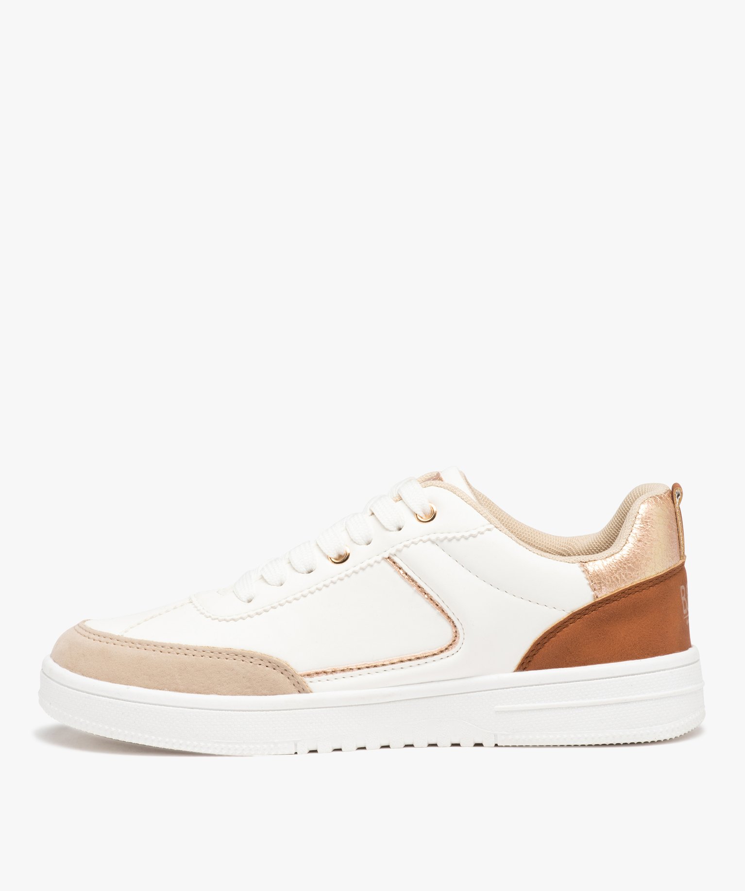 Baskets femme rétro à détails brillants et colorés - Ban... blanc | GEMO