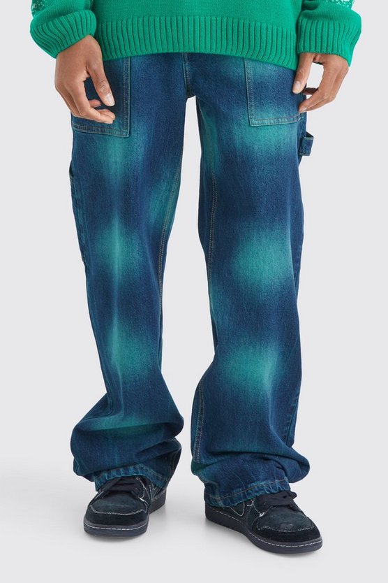 Lockere Batik Jeans in Grün