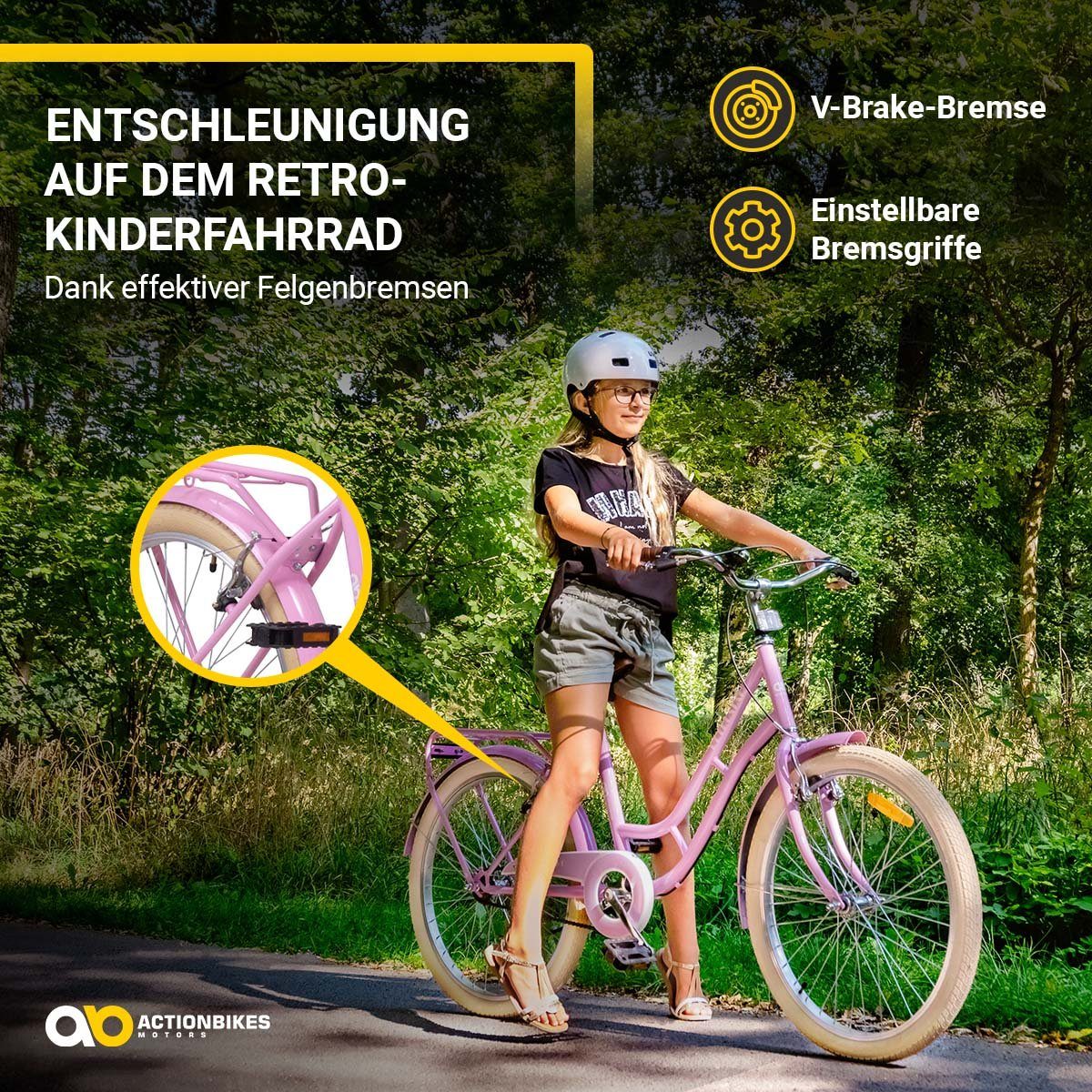 Actionbikes Motors Kinderfahrrad Mädchen Kinder Fahrrad Retrostar in Rosa, 1 Gang, ohne Schaltung, (V-Brakes vorne und hinten - gefederter Sattel, 1-tlg., Rutschfeste Handgriffe - Lenkerschutz - Fahrradständer), Kinderfahrrad 20 Zoll - Mädchenfahrrad