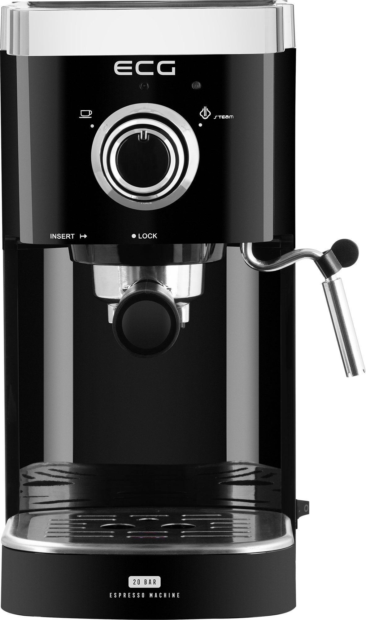ECG Siebträgermaschine ESP 20301 Black, SLIM-Design, Dampfdüse zum Aufschlagen von Milch