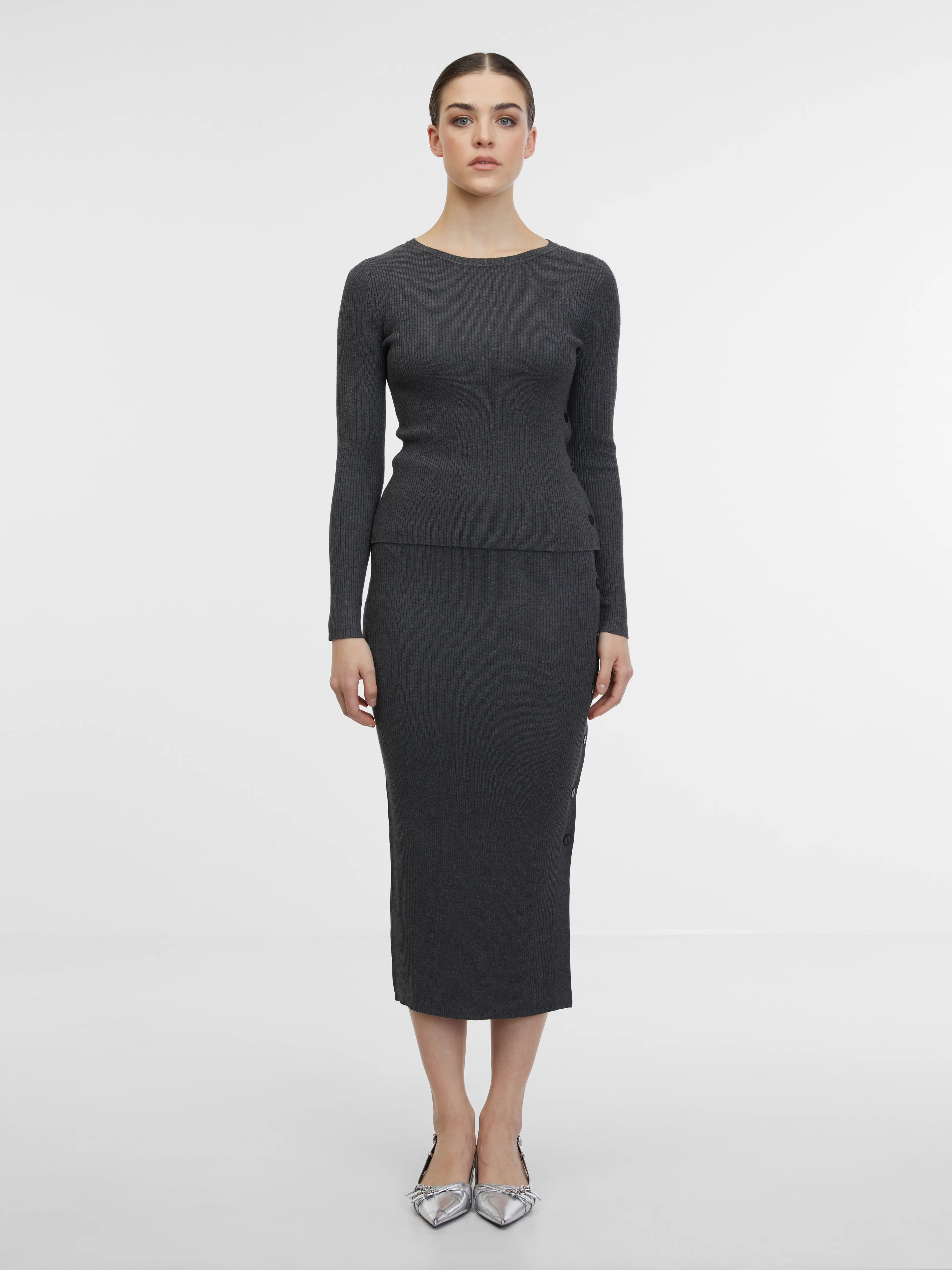 Grauer Damen-Pullover-Midirock ORSAY