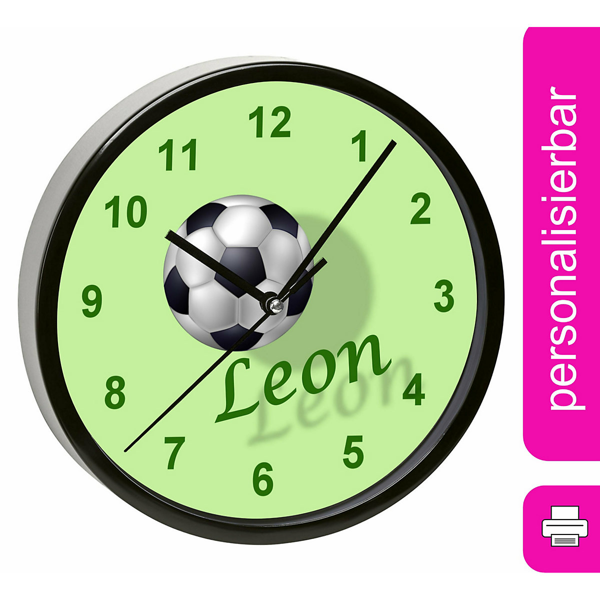 Kinder Wanduhr personalisiert mit Name Fußball 2