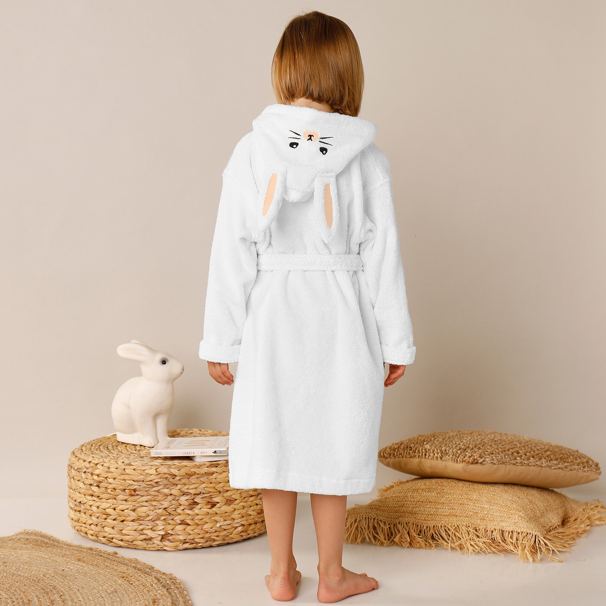 Peignoir de bain enfant lapin à capuche éponge coton