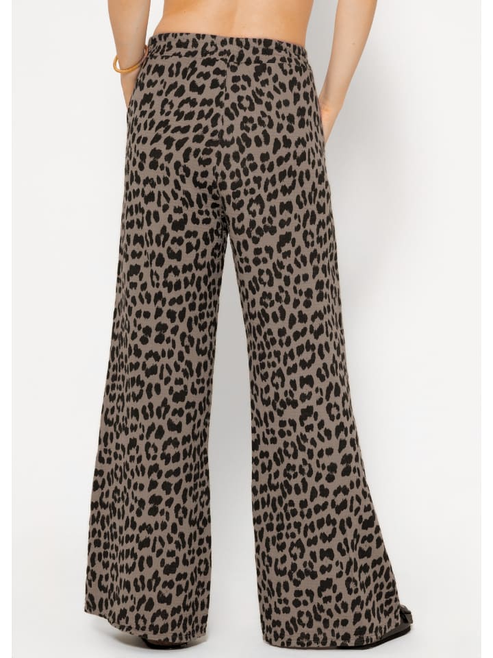 SASSYCLASSY Musselin Pants mit weitem Bein in Leo-Print in Taupe günstig kaufen