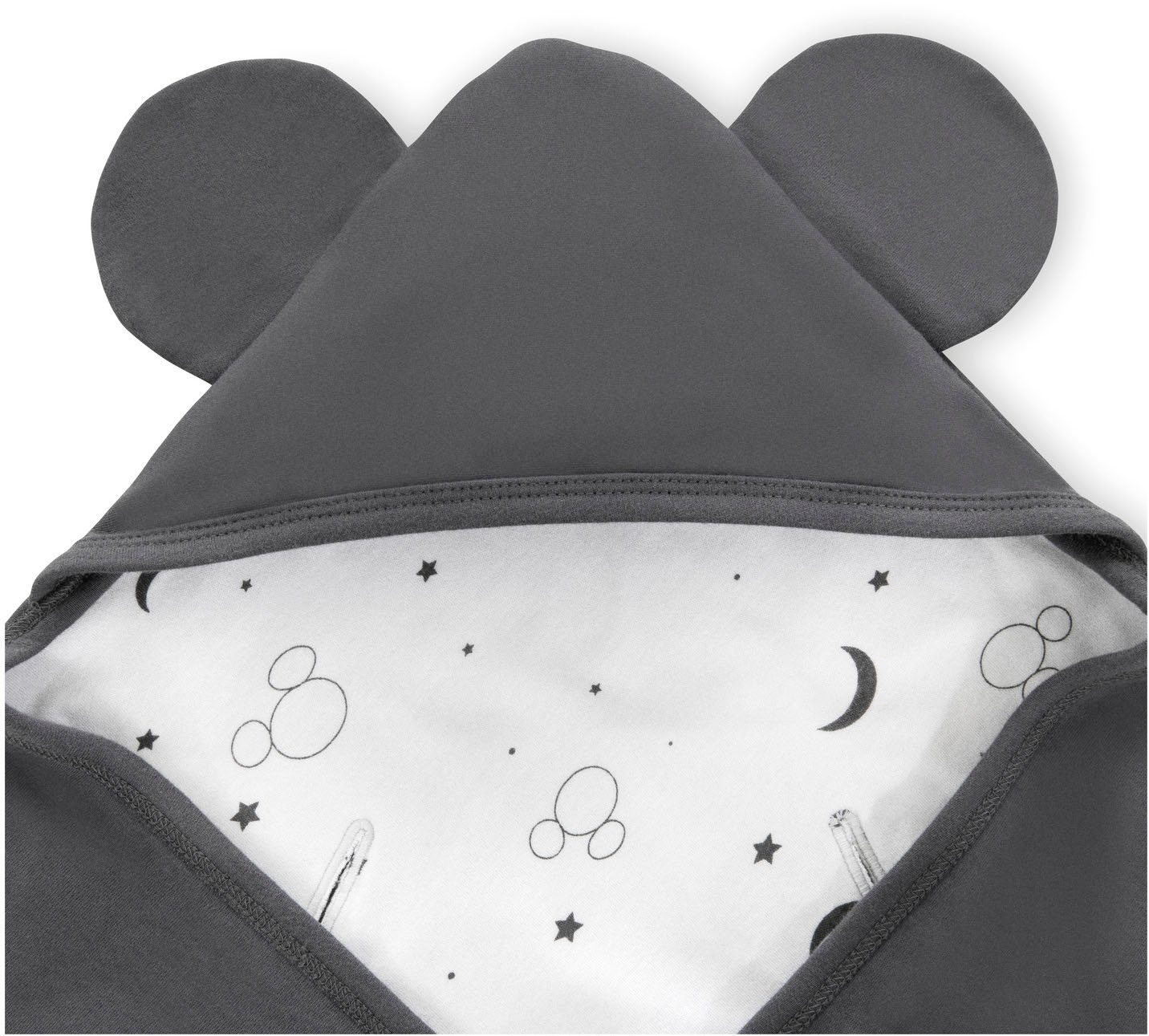Babydecke Baby Einschlagdecke, Snuggle N Dream Mickey Mouse Anthracite, Hauck, mit Kapuze