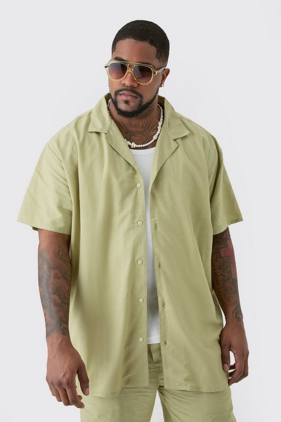 Plus Oversize Leinen-Hemd & Shorts