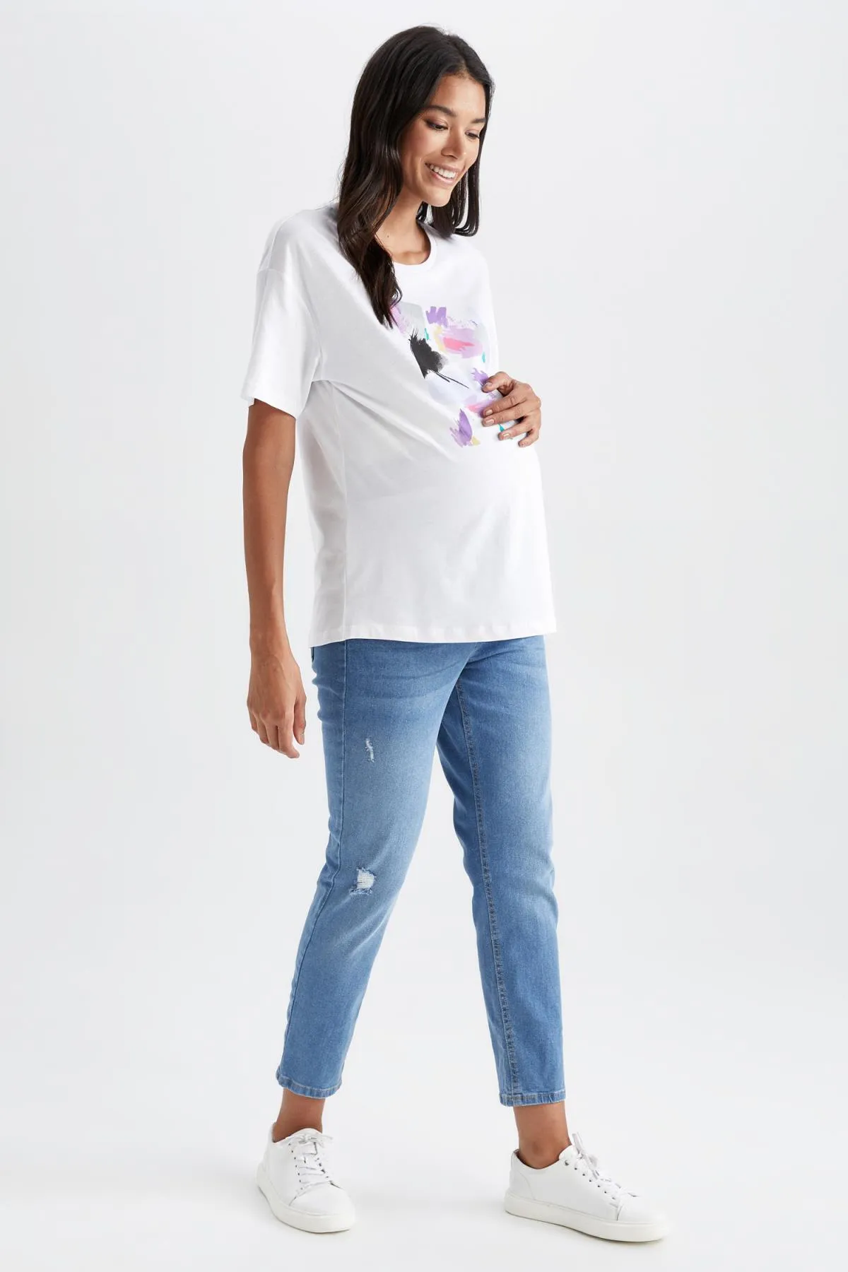 DeFacto  Zerrissene, detaillierte Boyfriend-Umstandshose mit hoher Taille und Standard-Umstandshose
