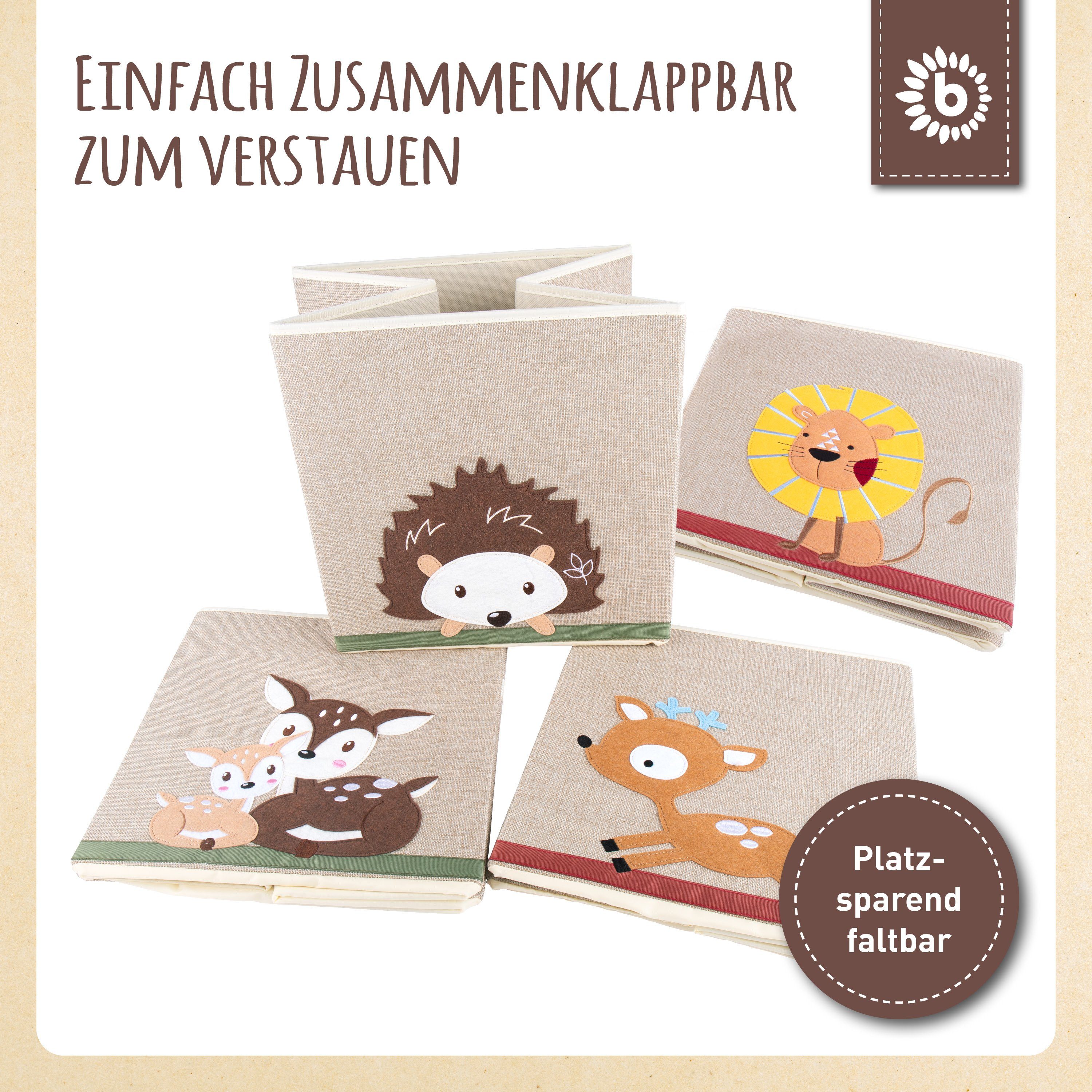 BIECO Spielzeugtruhe Bieco Aufbewahrungsbox Kinder Igel Motiv ca. 36L faltbar Süße Spielzeug Kiste für Kallax Regal Aufbewahrungsbox 33x33x33 Kallax Boxen für Spielzeug Aufbewahrung Storage Box Kallax Korb