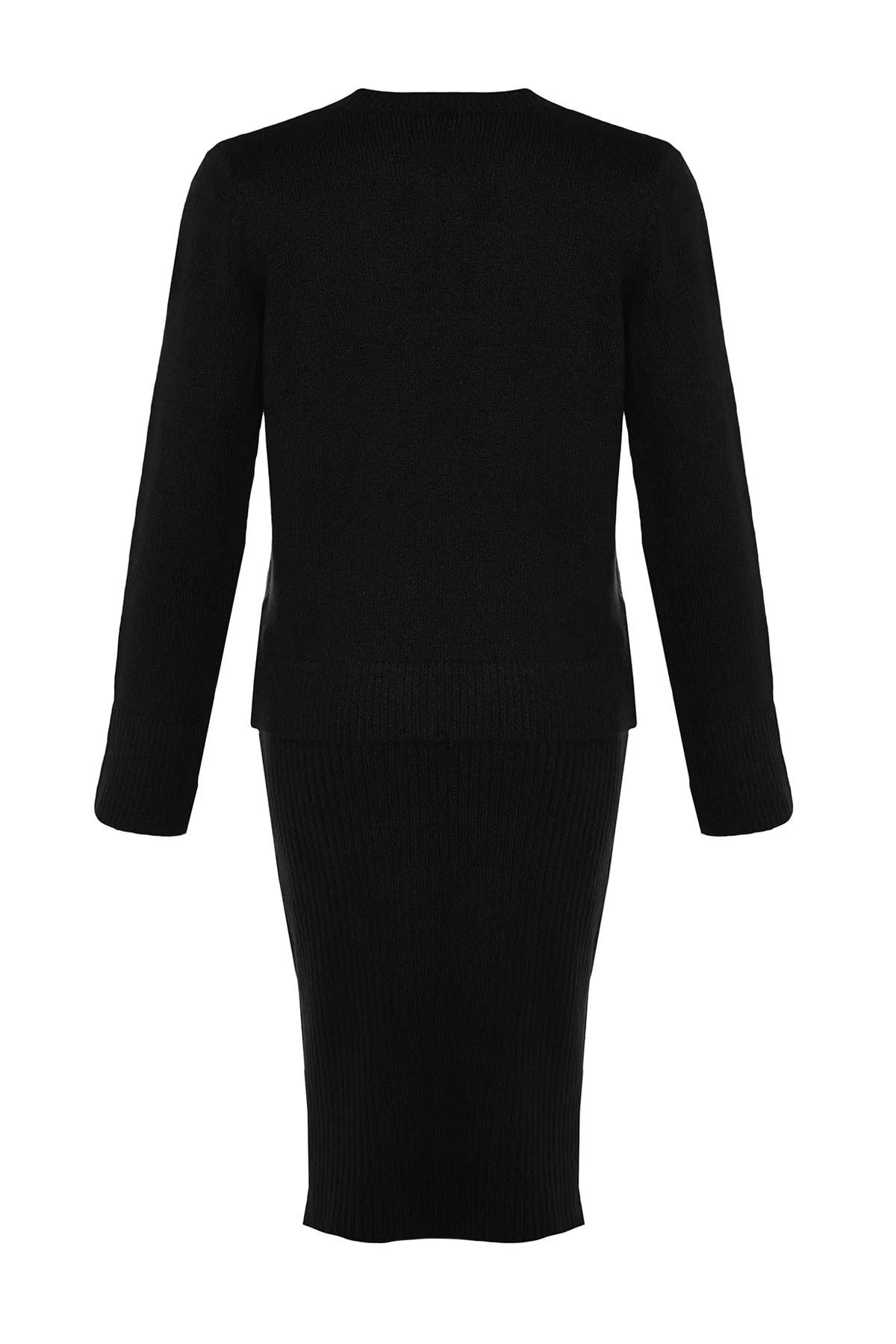 Trendyol Collection  Schwarzes, weich strukturiertes Strickoberteil- und -unterteil-Set mit Rock TWOAW23AU00217