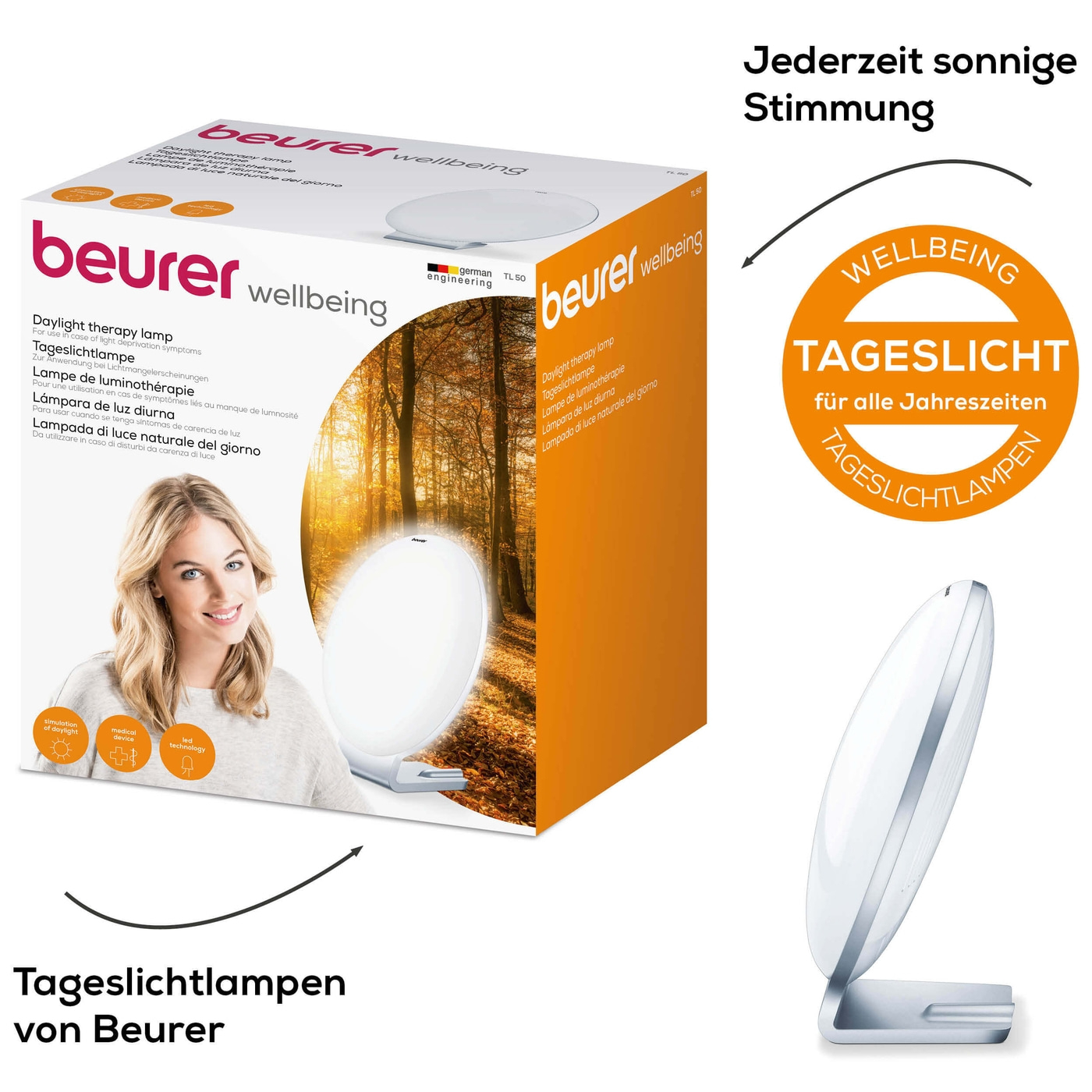 Beurer Tageslichtlampe TL 50-Formschöne Tageslichtlampe für mehr Tageslicht in dunklen Jahreszeiten