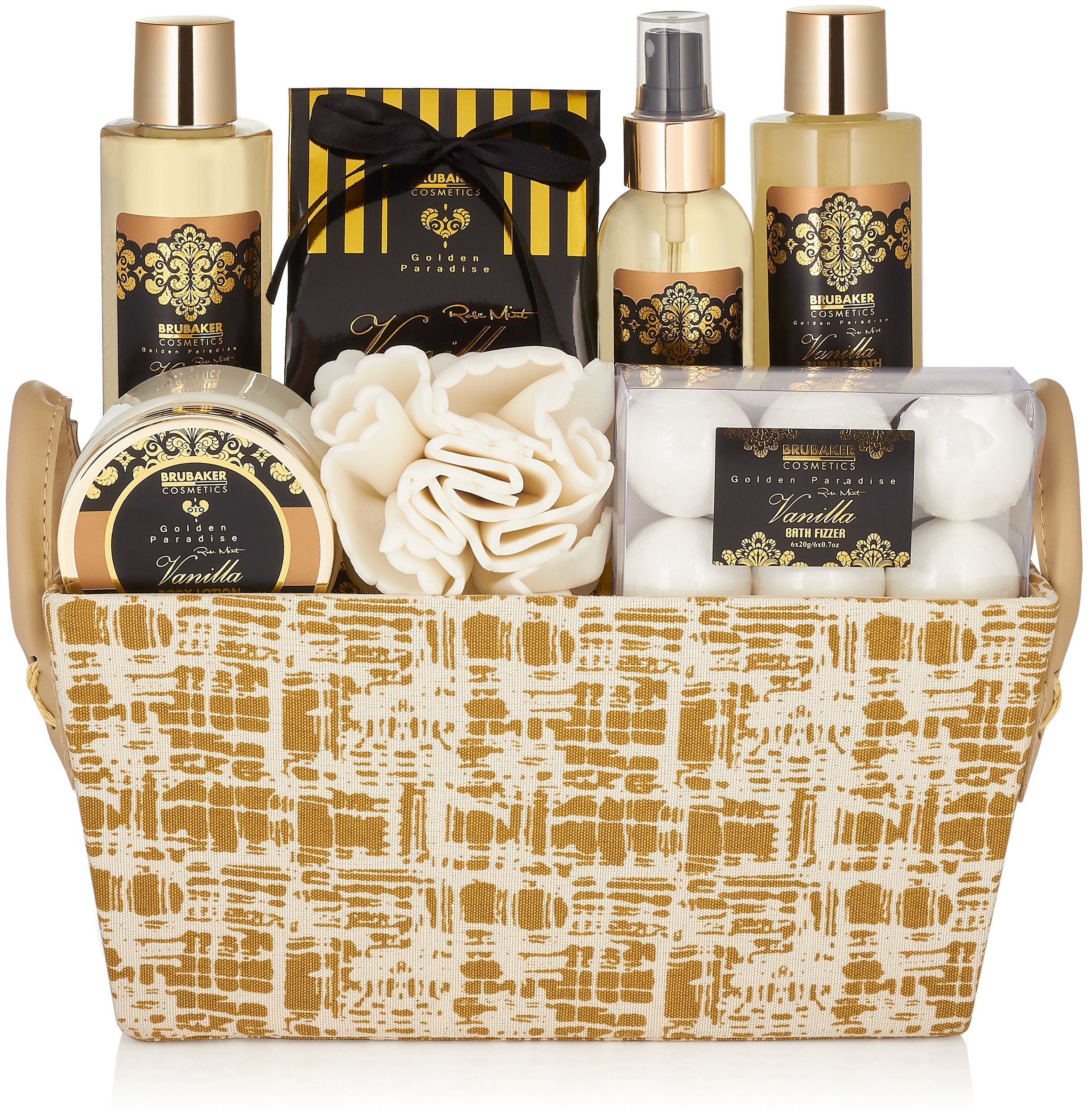 BRUBAKER Körperpflege-Set Bade- und Dusch Set, 13-tlg., Geschenkset in Henkelbox, Vanille Minze Duft