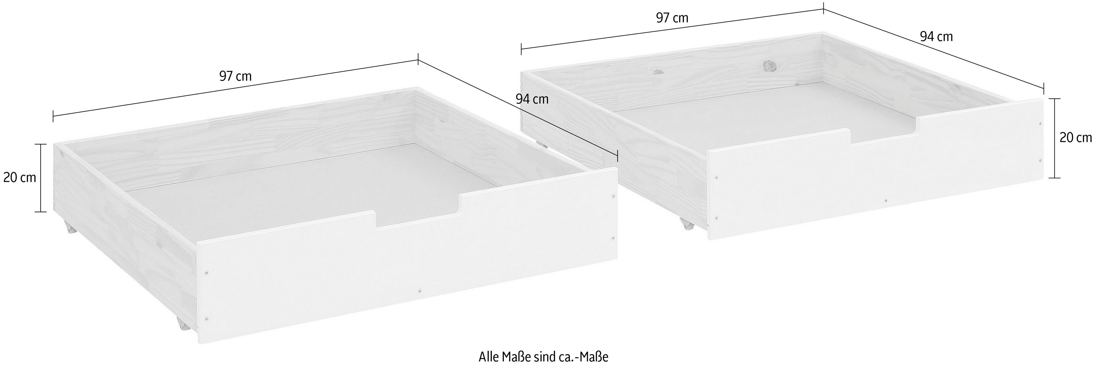 Lüttenhütt Bettschubkasten Janne, 2er Set, Kiefernholz und MDF, Breite je Schubkasten 97 cm