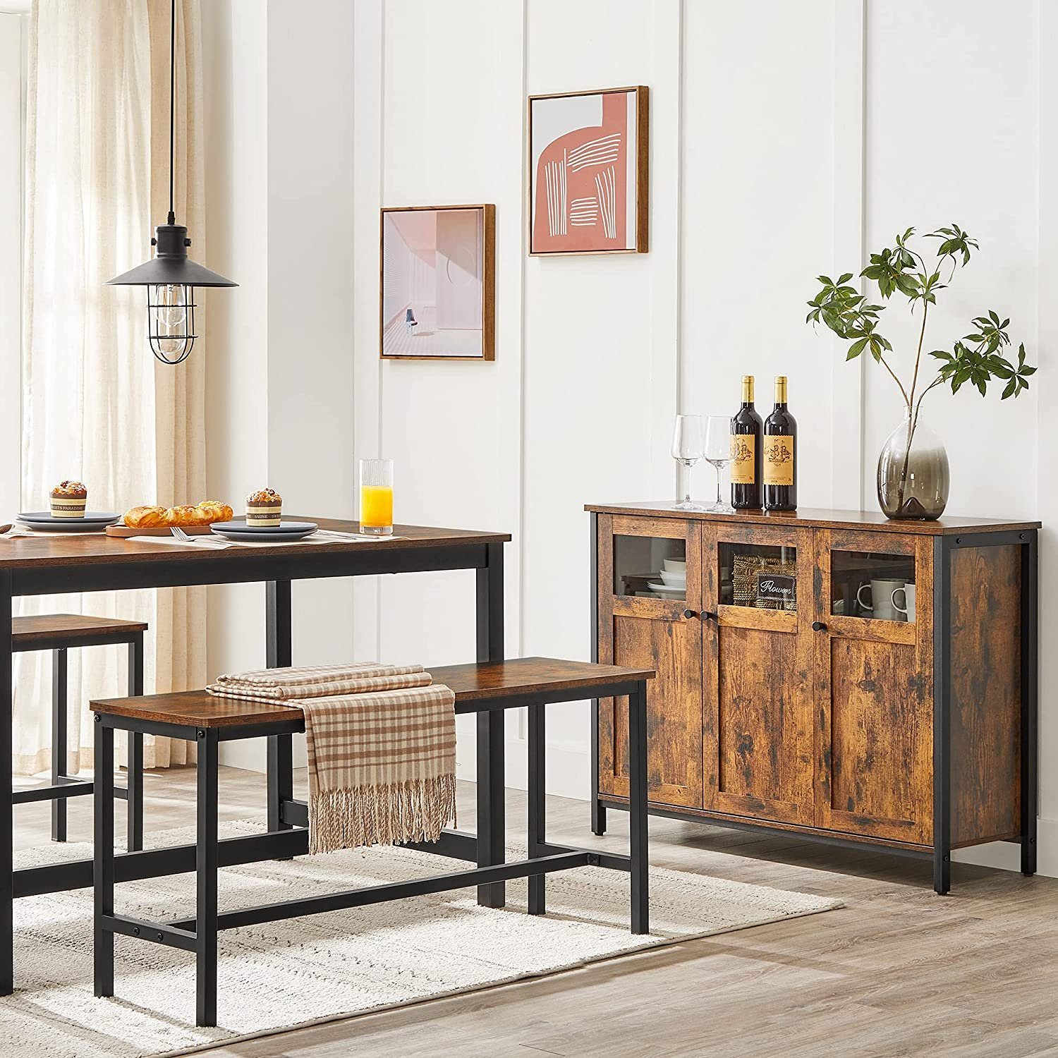 VASAGLE Sideboard, 100 x 35 x 75 cm, verstellbaren Ablage, mit Glastüren