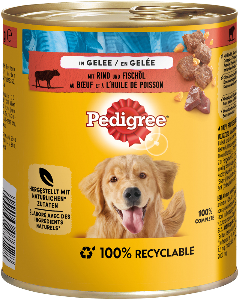 Pedigree Hundenassfutter Pedigree Adult Plus 12x800g Rind mit Fischöl, in Gelee