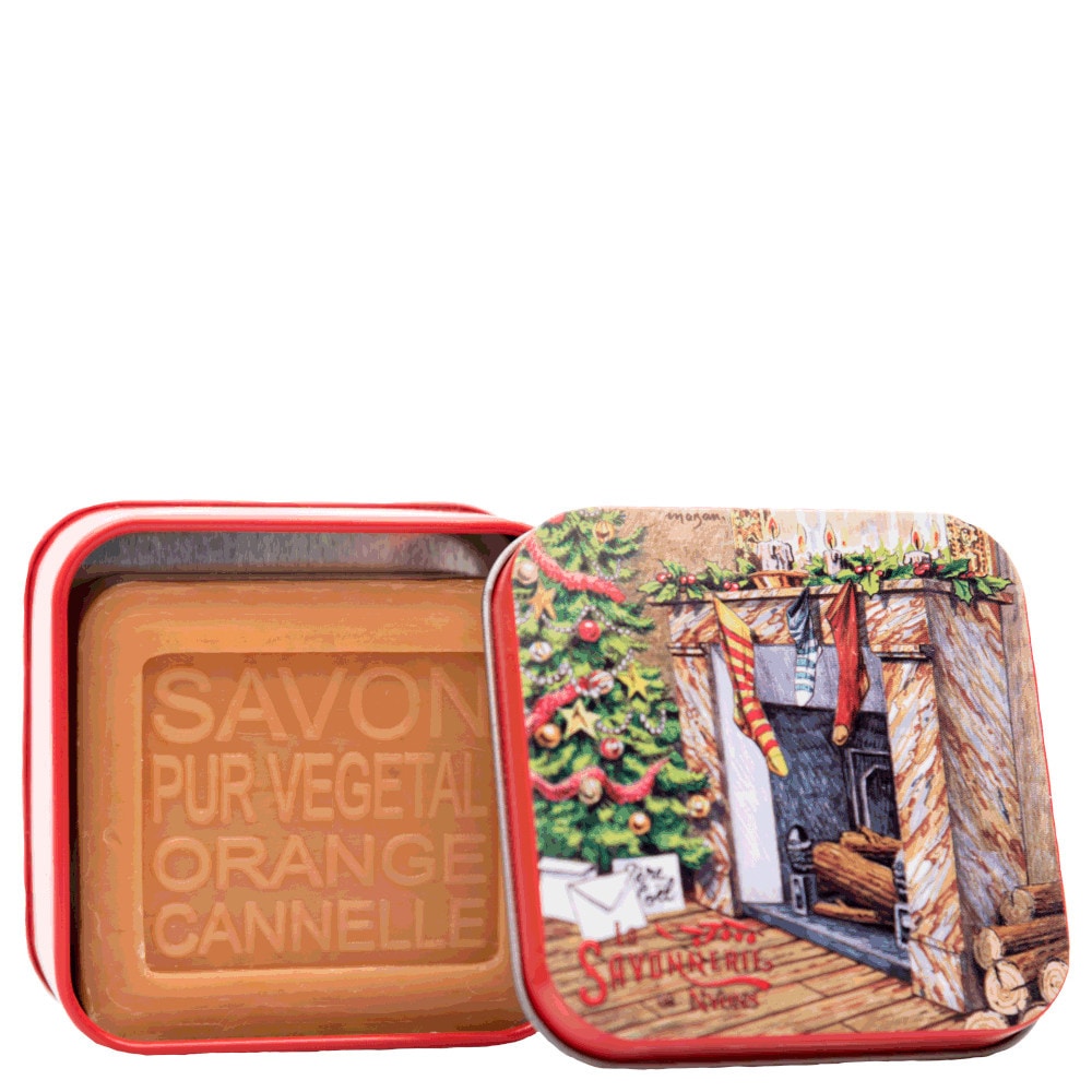 La savonnerie de nyons Savon 100g Orange-Cannelle et Boîte Métal Cheminée Savon