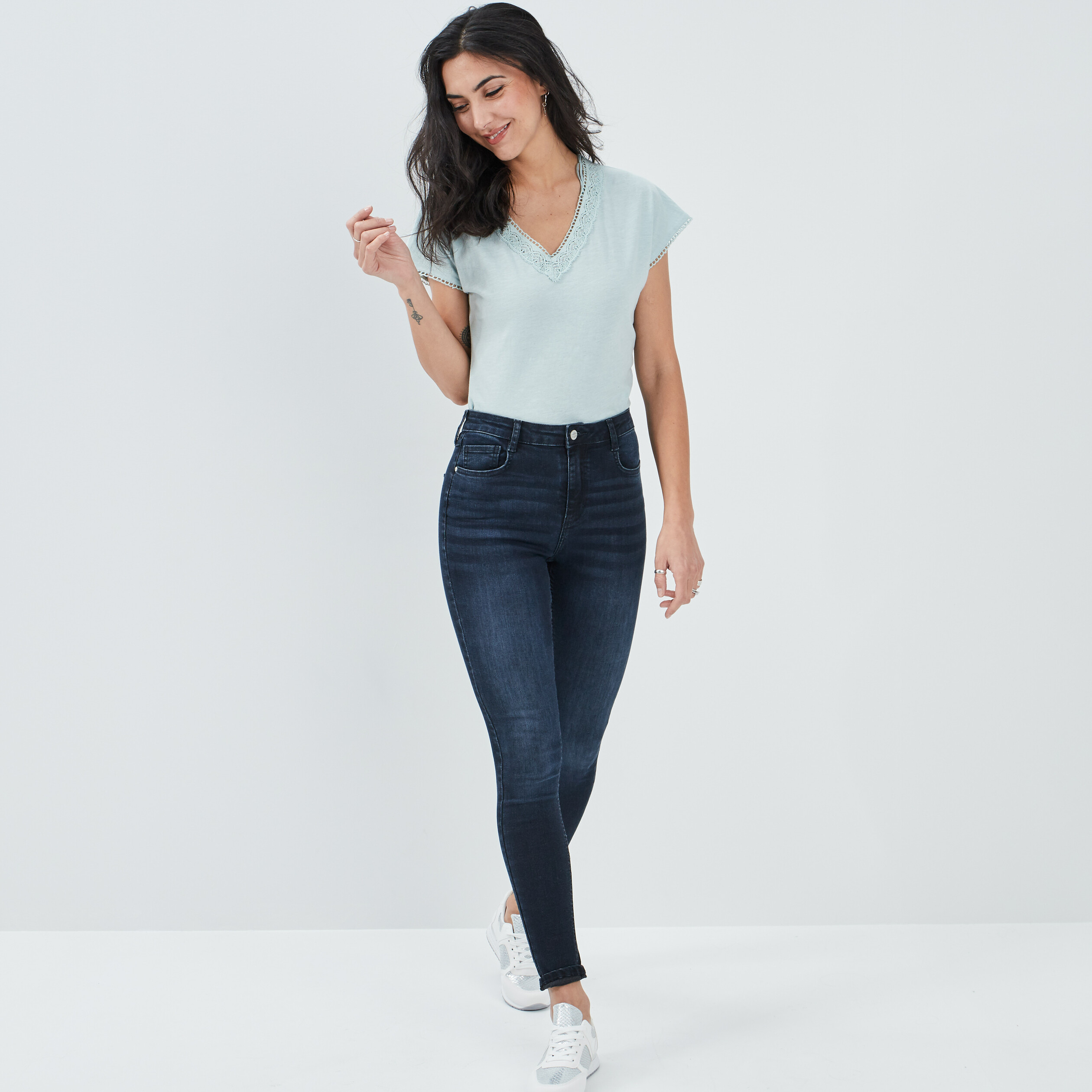 T-shirt manches courtes bleu turquoise femme | La Halle