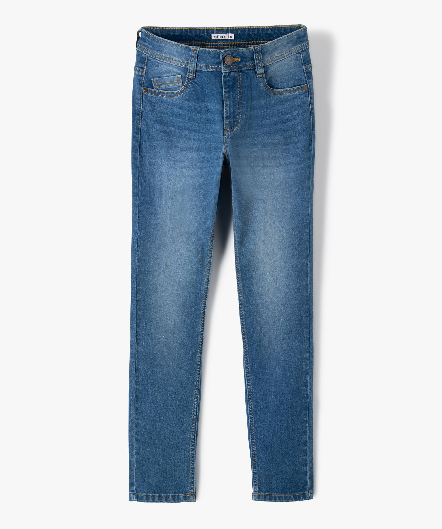 Jean Garçon coupe slim avec plis sur les hanches stone | GEMO