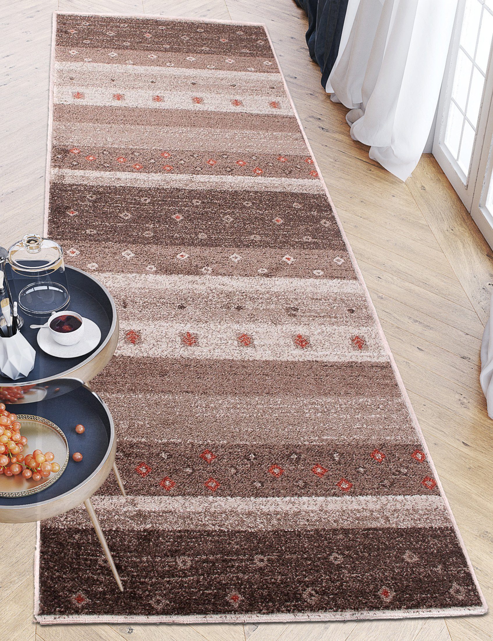Läufer Läufer Flurläufer Modern für Vorzimmer, Küche - Beige Braun, Mazovia, 100 x 100 cm, Kurzflor, Meterware, Höhe 10 mm, Kurzflor - niedrige Florhöhe