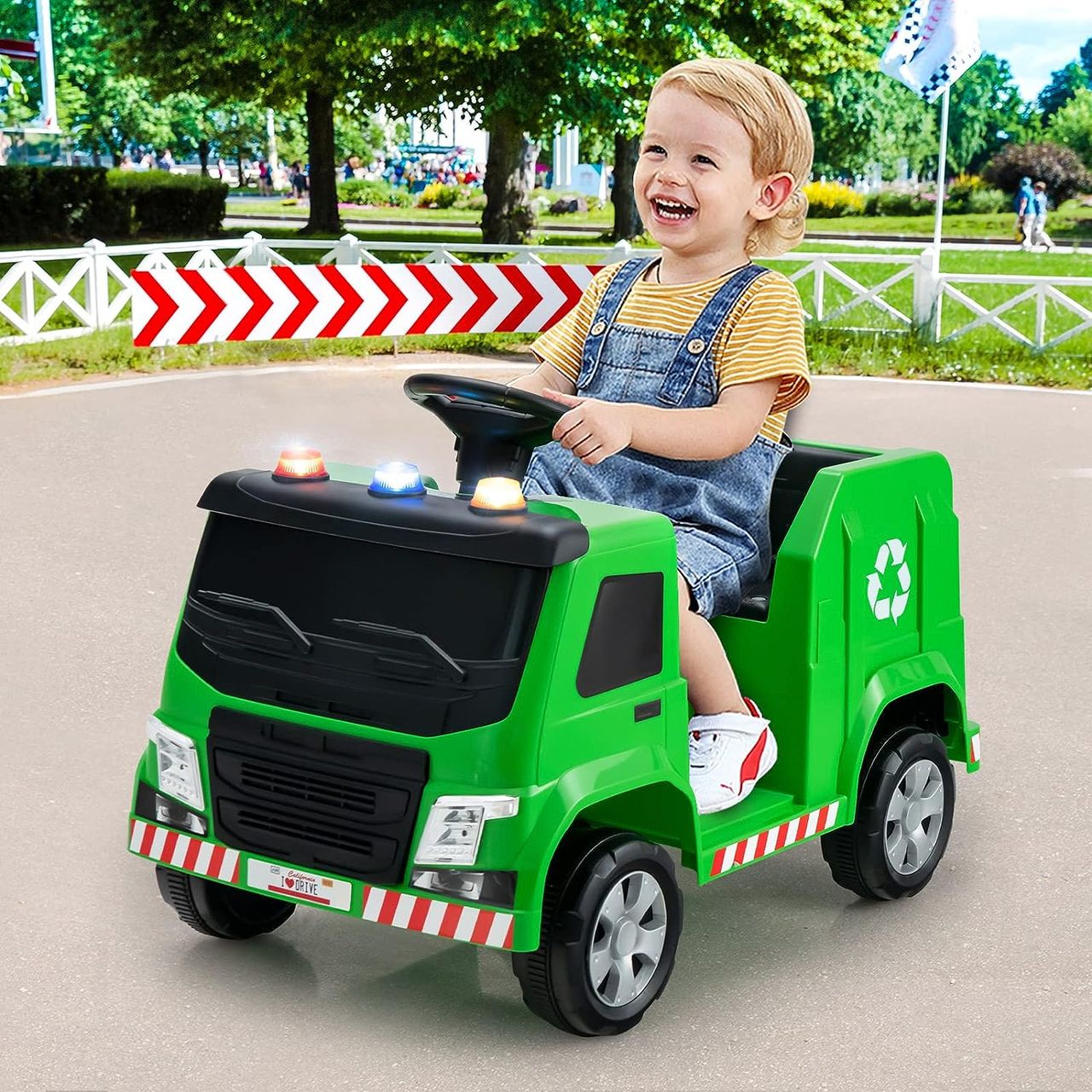 Costway 12V Kinder Aufsitz Müllwagen mit Musik, Hupen und Licht