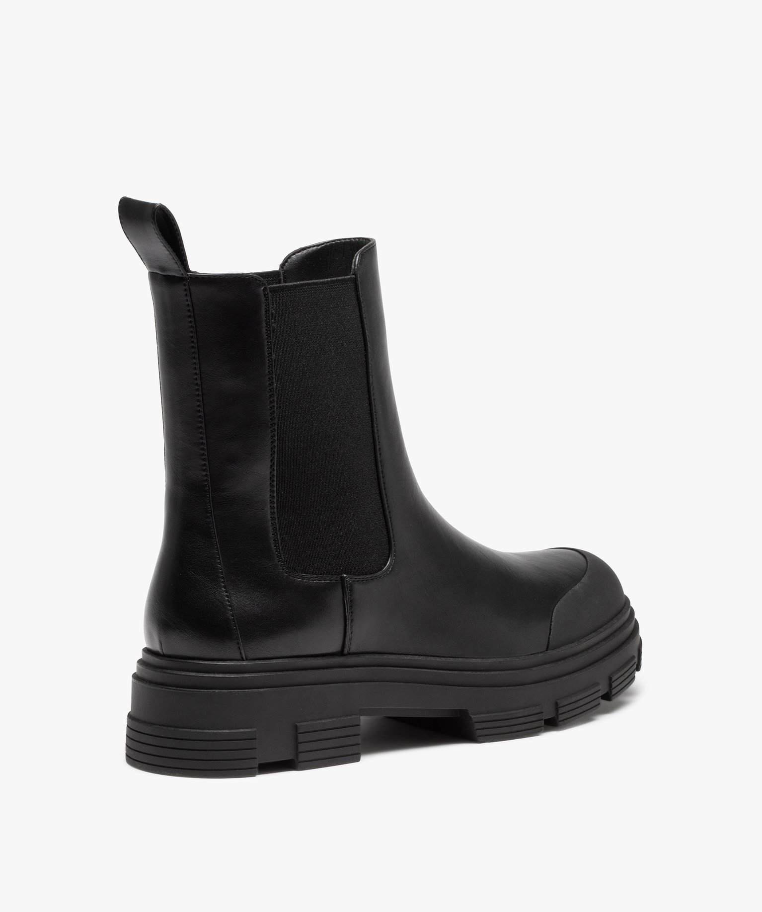 Boots femme unies style Chelsea à semelle crantée noir | GEMO