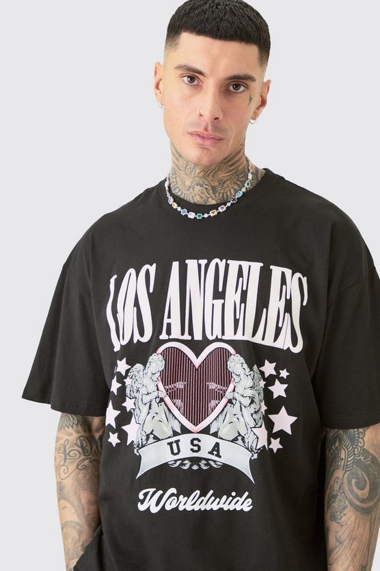 Tall Oversize Los Angeles T-Shirt in Schwarz