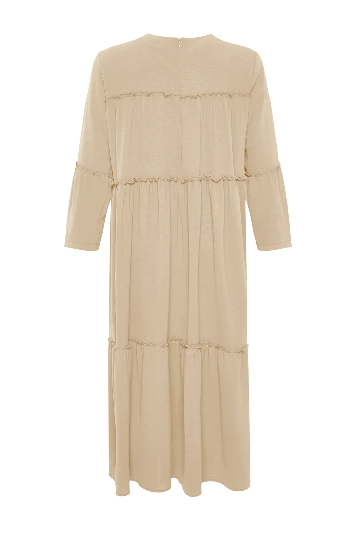 Trendyol Modest  Beigefarbenes Webkleid mit Paspelierung und detailliertem Muster TCTSS24EB00089