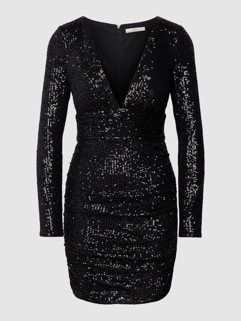Cocktailkleid mit Paillettenbesatz und V-Ausschnitt in schwarz