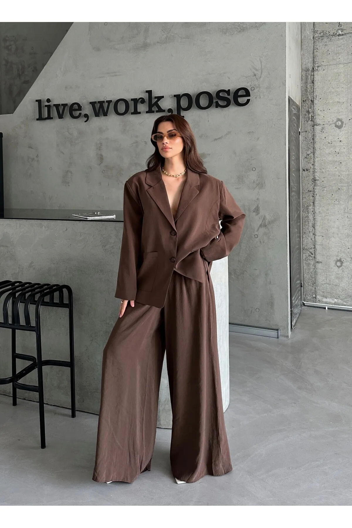 Laluvia  Braunes Marina-Set mit Jacke und elastischer Hose