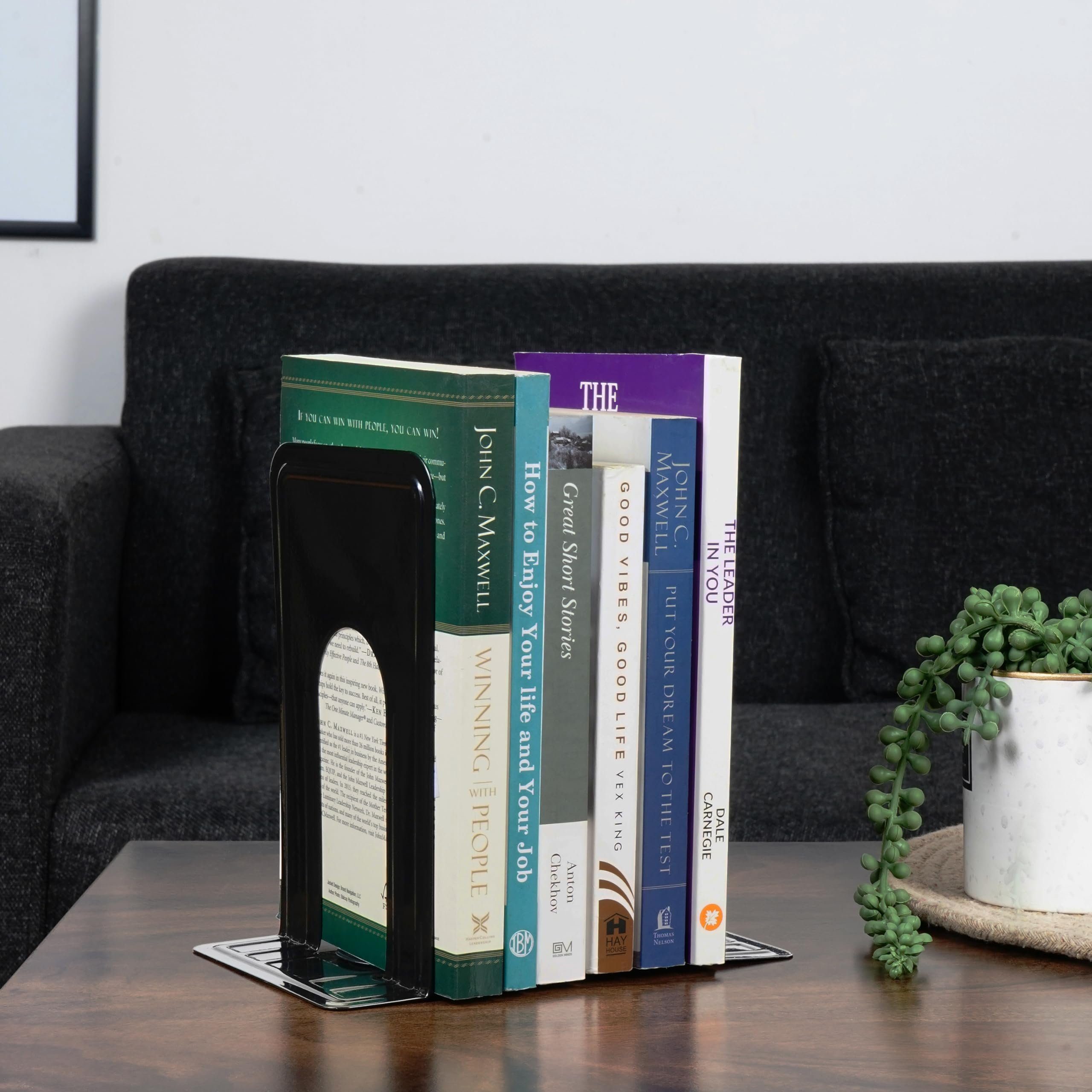 Belle Vous Zeitungsständer Metallische Schwarze Rutschfeste Buchstützen für Bücher und DVDs, Metal Black Anti-Slip Bookends for Books and DVDs