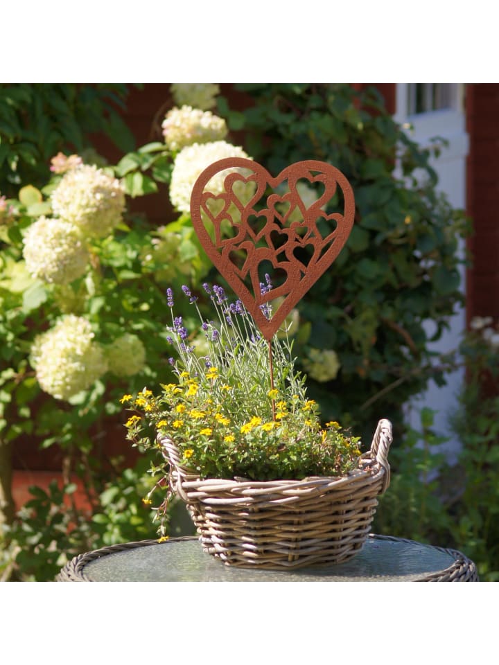 UNUS Gartenstecker Rost Herz mit Herzmuster in Braun günstig kaufen