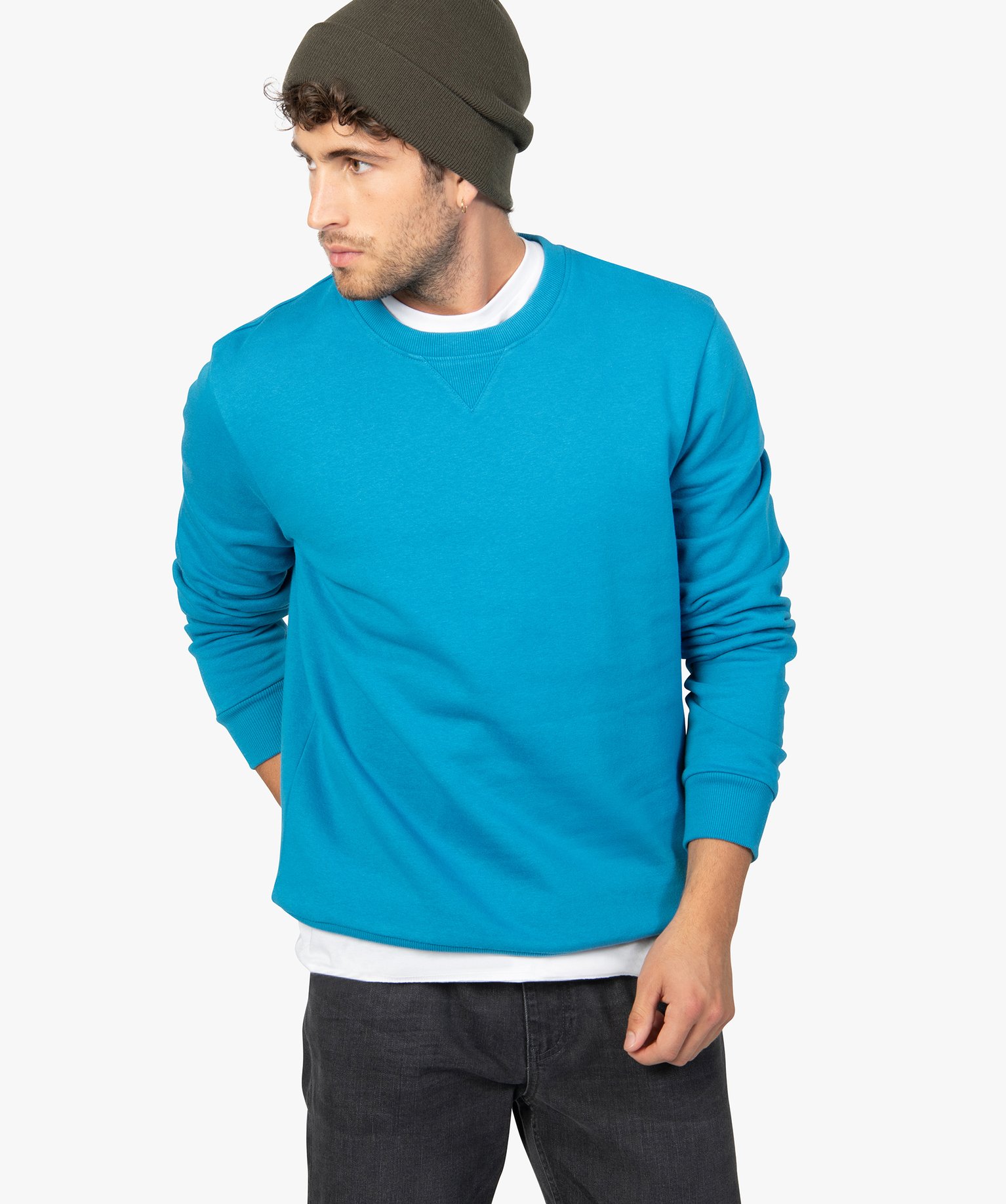 Sweat homme molletonné contenant du coton bio bleu | GEMO