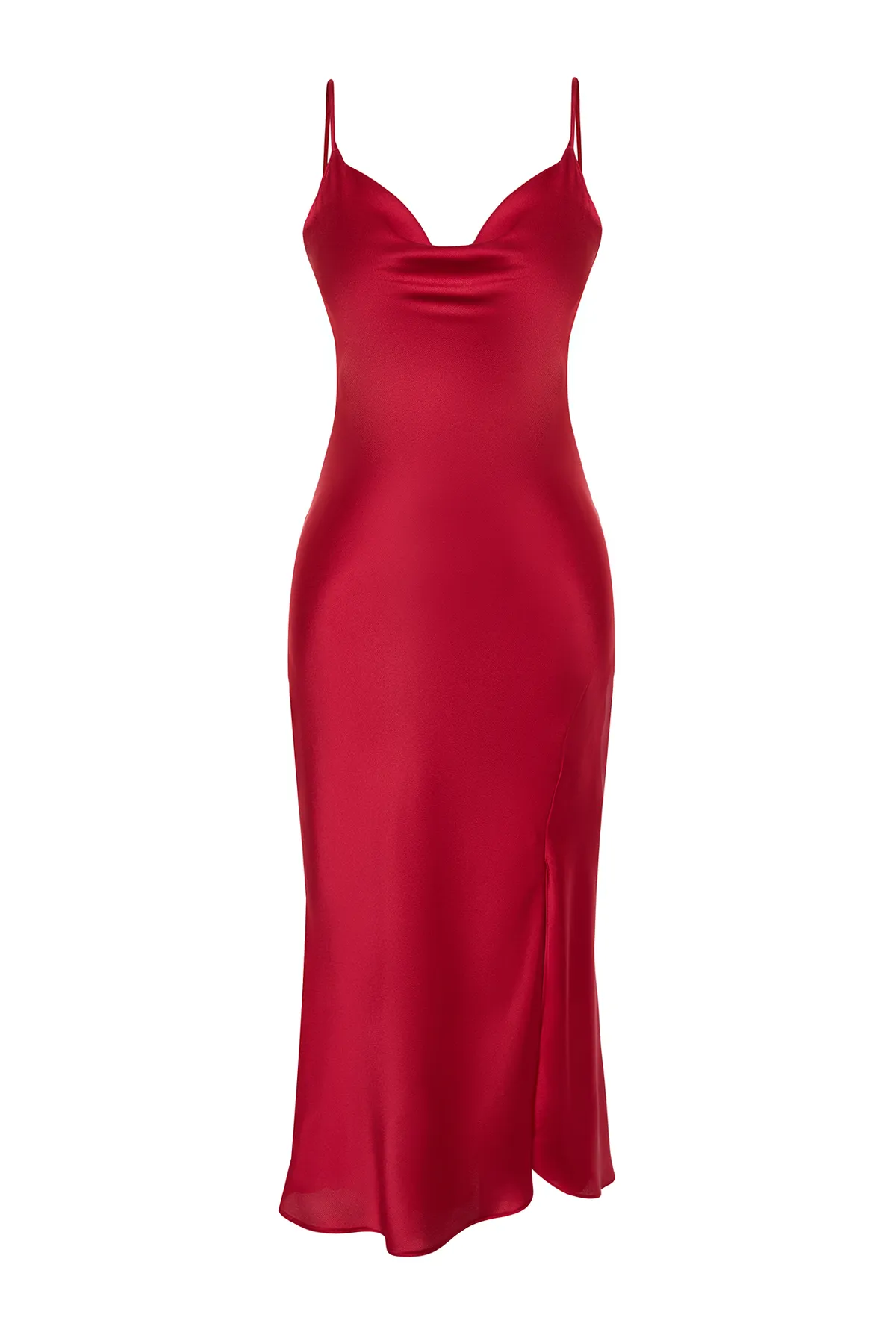 Trendyol Collection  Rot gefüttertes Abendkleid aus gewebtem Satin TPRSS19BB0058