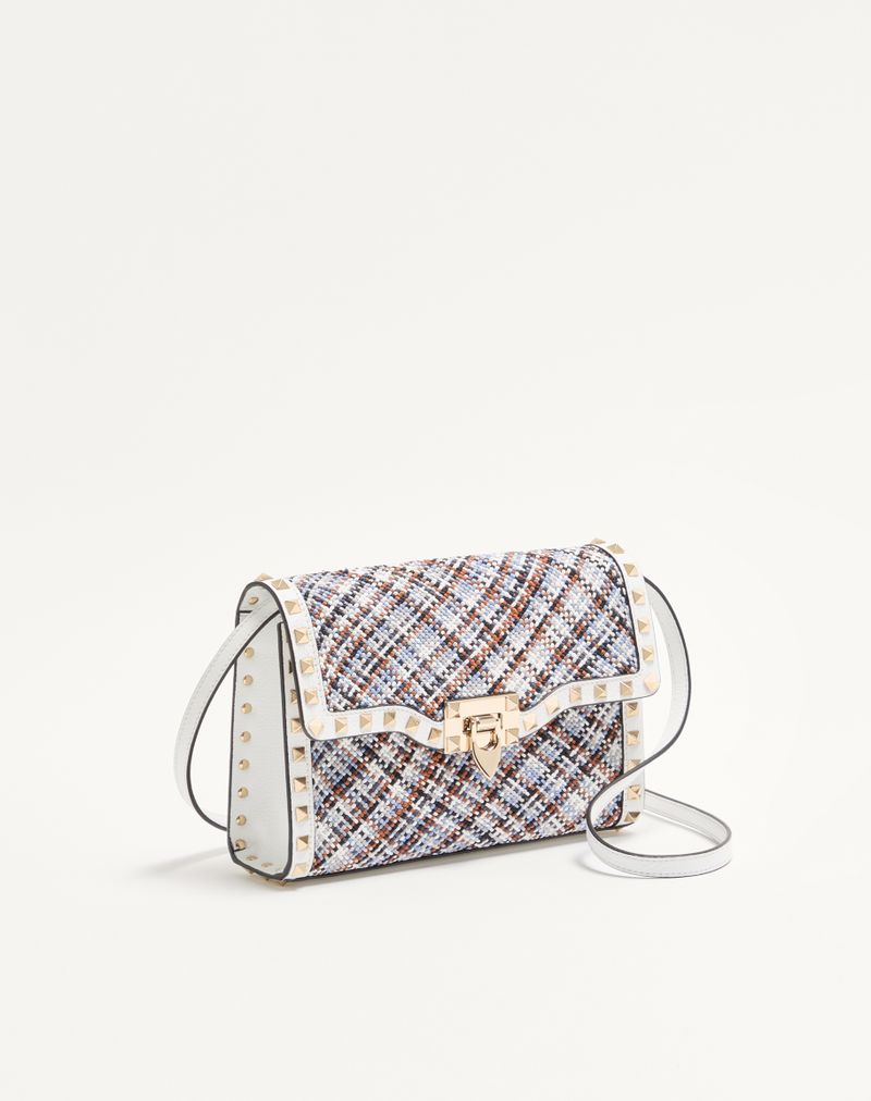 Bolsa de ombro pequena Valentino Garavani Rockstud em tecido trançado