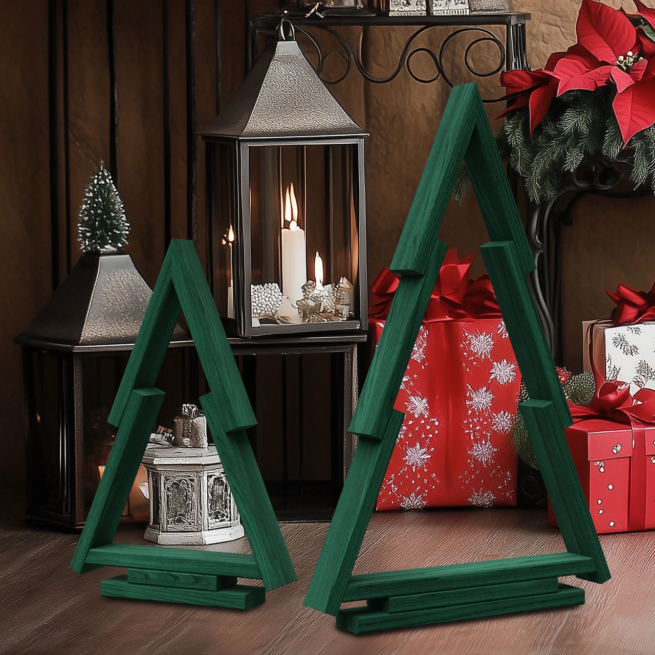Pemicont Floranica Tannenbaum 2er-Set aus Kiefernholz Holztannenbäume - Grün