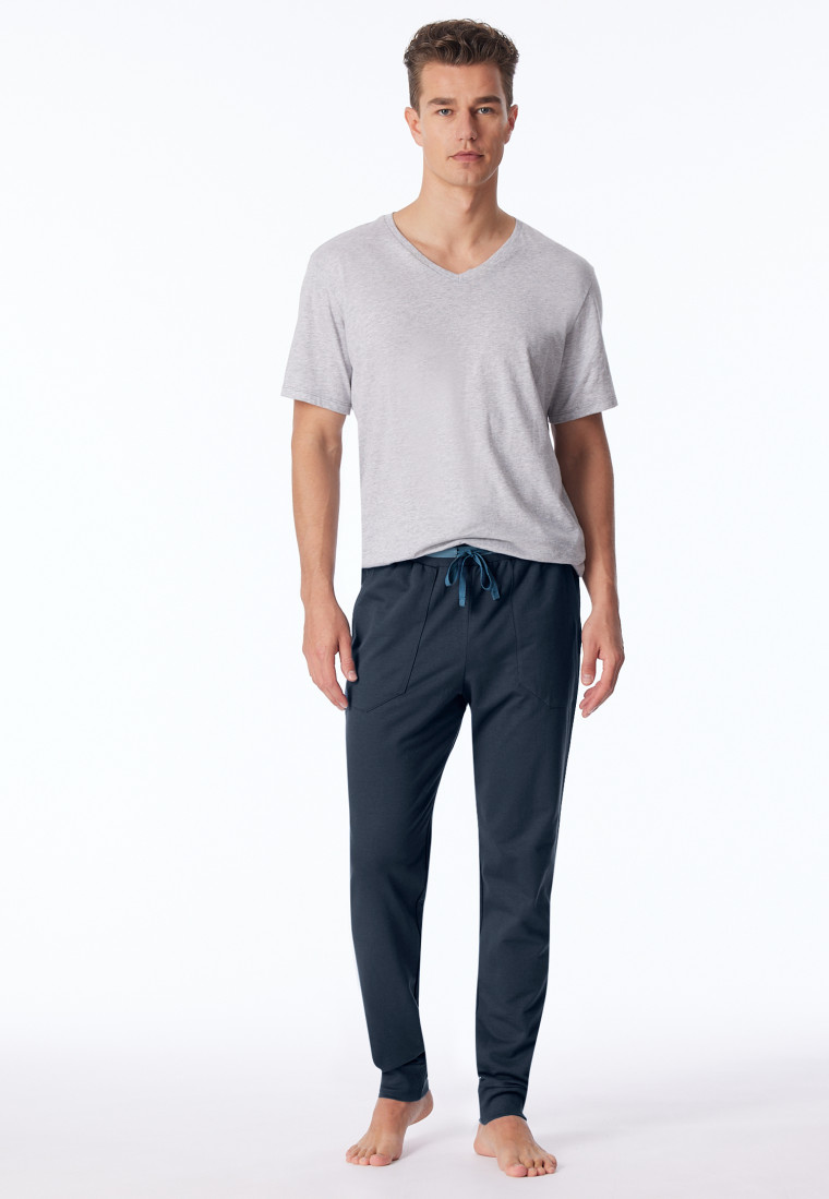 Loungehose lang Sweatware Organic Cotton Bündchen Streifen nachtblau - Mix+Relax