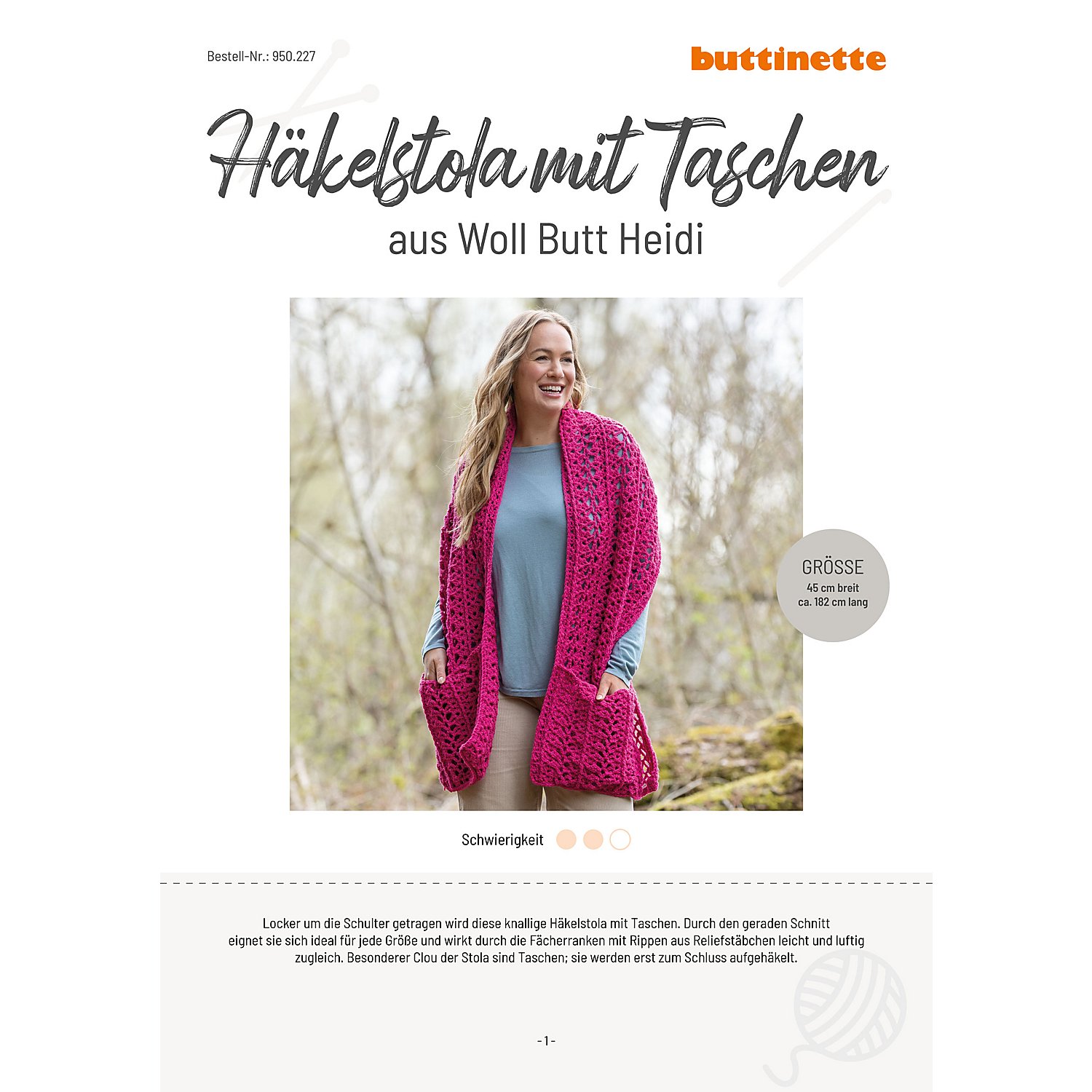 Häkelanleitung – Häkelstola mit Taschen aus Woll Butt Heidi