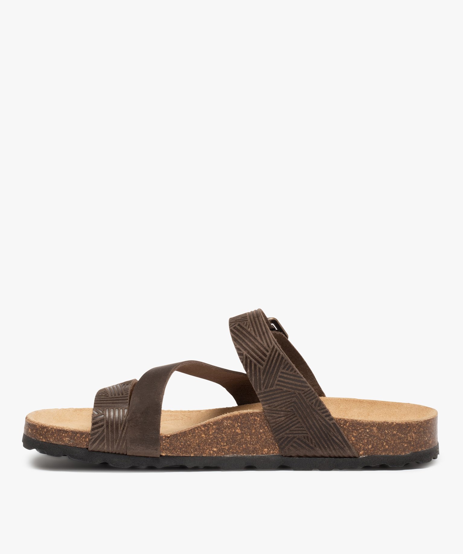 Mules femme à talon plat et brides fantaisie marron | GEMO