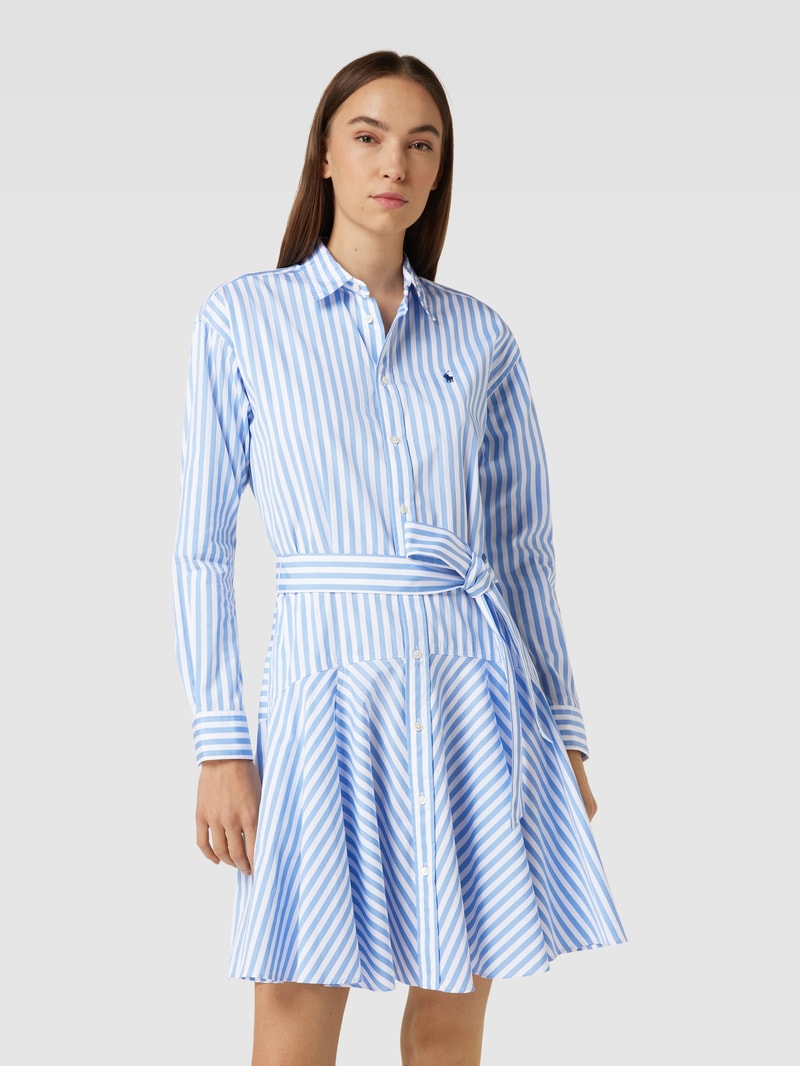Blusenkleid mit Streifenmuster und Logo-Stitching in bleu