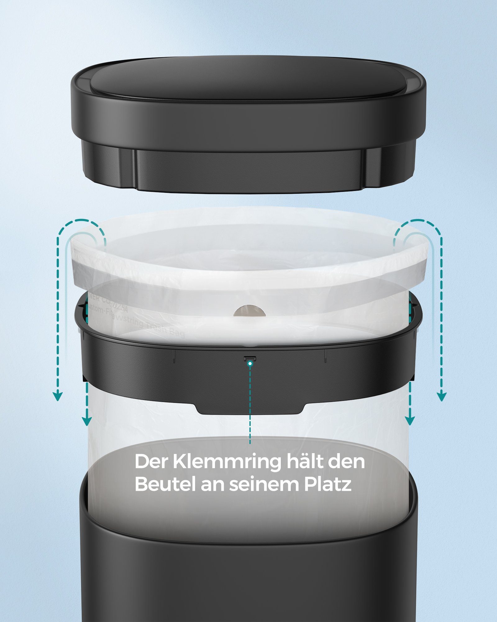 SONGMICS Mülleimer 50 L, Abfalleimer, Bewegungssensor, Geruchsbeseitigung
