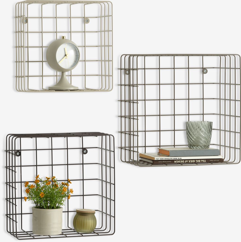 STENUM vegghylle 3 stk/pakning beige/brun/mørk brun